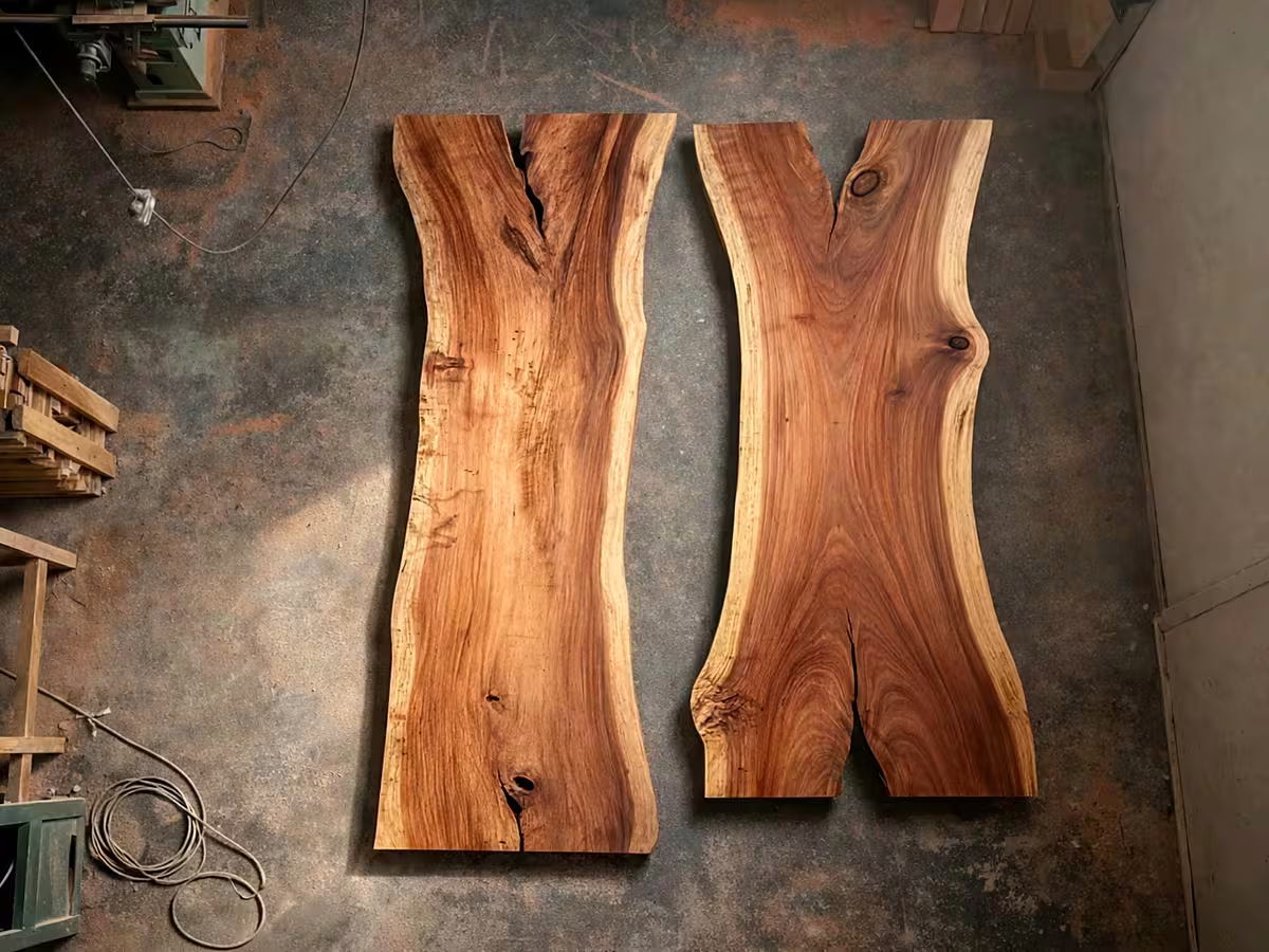 Sections de troncs de bois massif aux veines naturelles prononcées